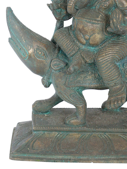 7" Shrishti Ganapati With Mushaka | Panchaloha Bronze Statue | Decorative Bronze Idol | Bronze Statue For Temple