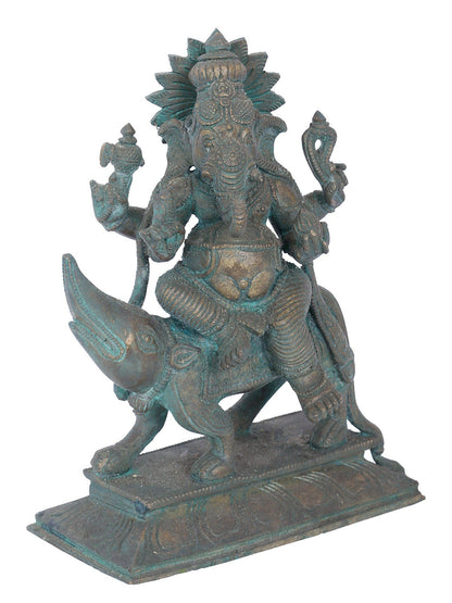 7" Shrishti Ganapati With Mushaka | Panchaloha Bronze Statue | Decorative Bronze Idol | Bronze Statue For Temple