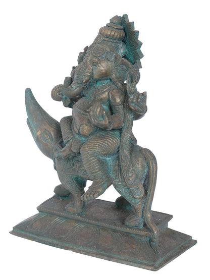 7" Shrishti Ganapati With Mushaka | Panchaloha Bronze Statue | Decorative Bronze Idol | Bronze Statue For Temple