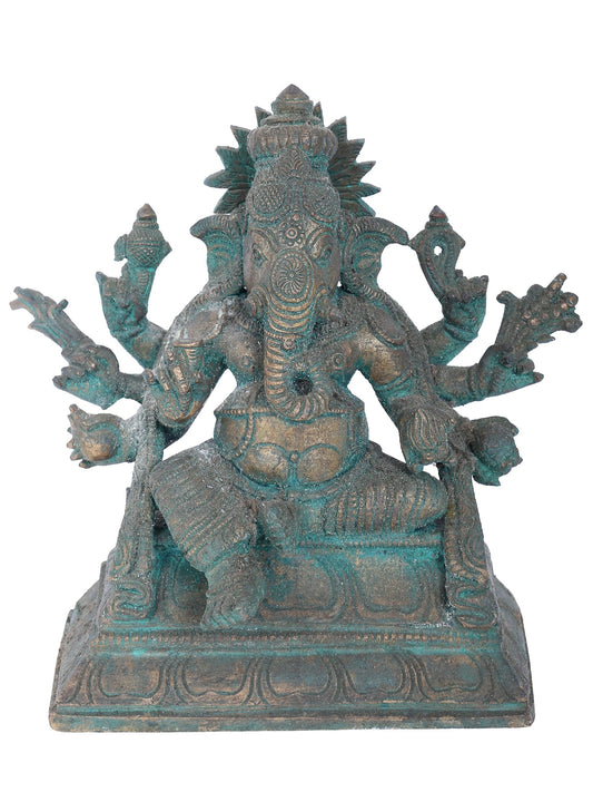 7" Taruna Ganpati With Eight Arms Bronze Idol | Panchaloha Bronze Statue | Decorative Bronze Idol | Bronze Statue For Temple