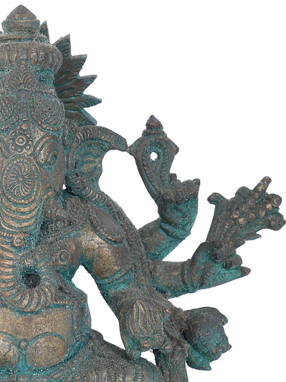 7" Taruna Ganpati With Eight Arms Bronze Idol | Panchaloha Bronze Statue | Decorative Bronze Idol | Bronze Statue For Temple