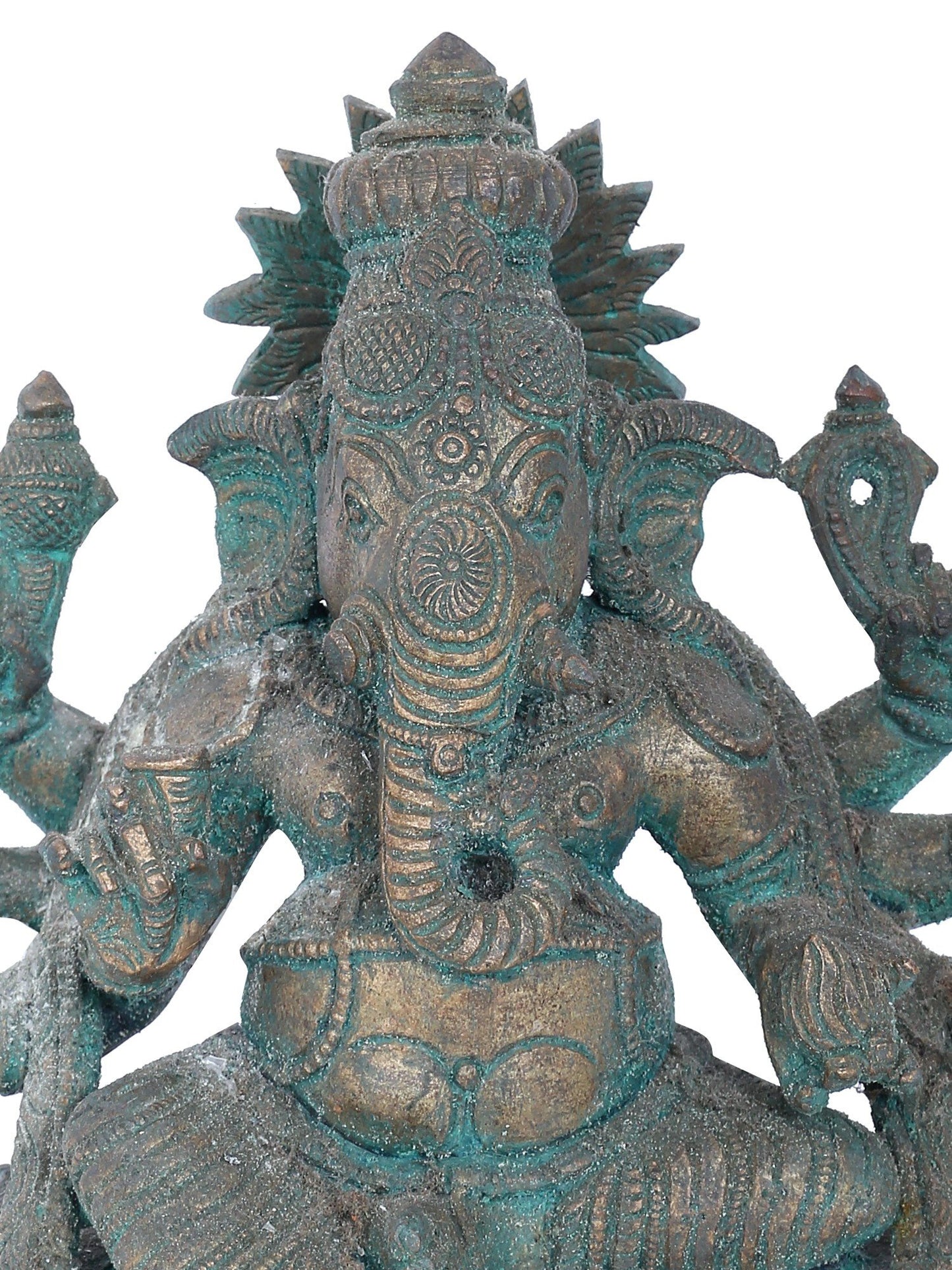 7" Taruna Ganpati With Eight Arms Bronze Idol | Panchaloha Bronze Statue | Decorative Bronze Idol | Bronze Statue For Temple