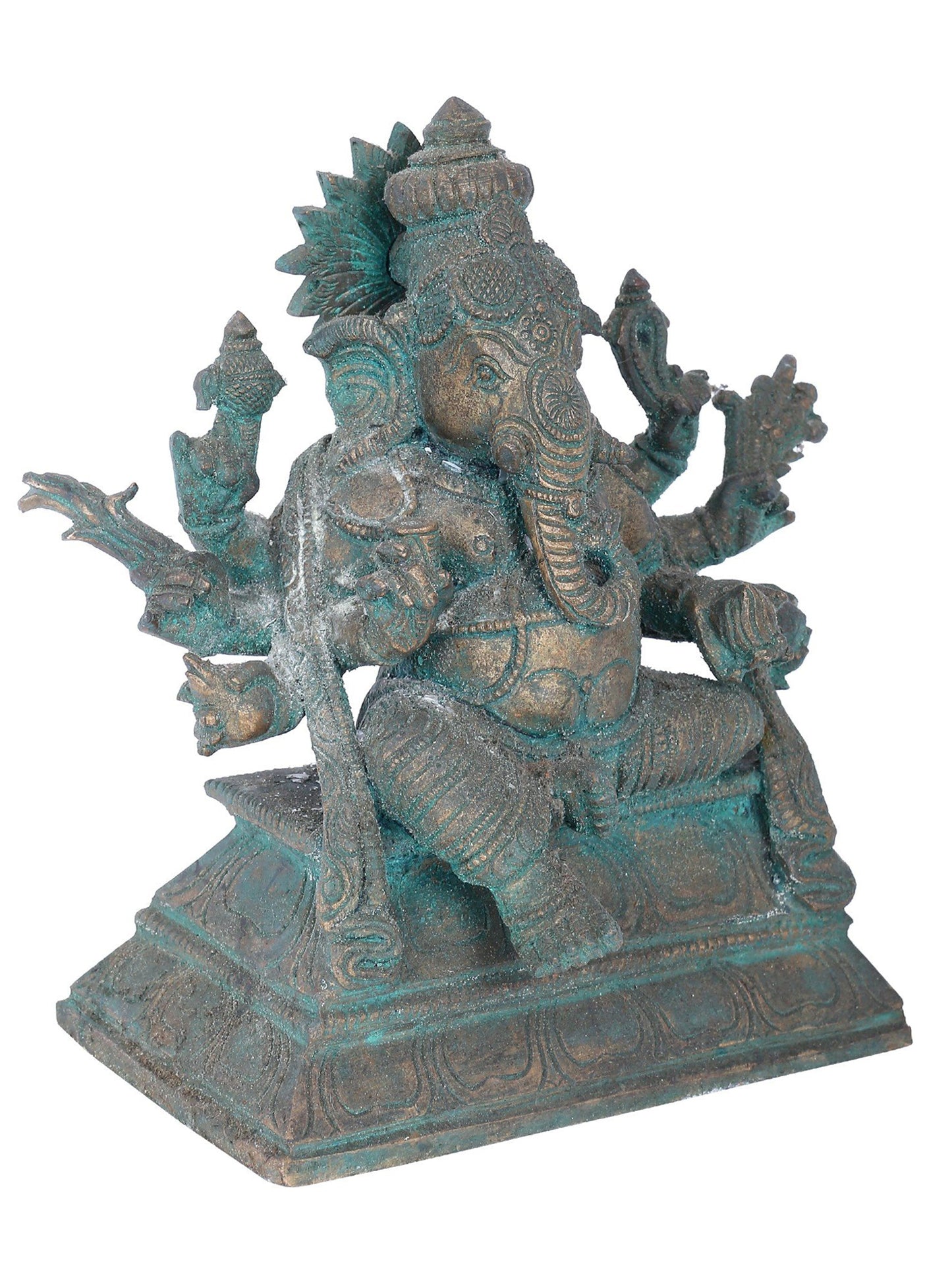 7" Taruna Ganpati With Eight Arms Bronze Idol | Panchaloha Bronze Statue | Decorative Bronze Idol | Bronze Statue For Temple