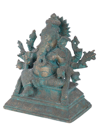 7" Taruna Ganpati With Eight Arms Bronze Idol | Panchaloha Bronze Statue | Decorative Bronze Idol | Bronze Statue For Temple