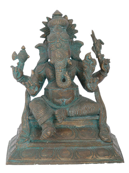 7" Four Hands Siddhi Ganapati Bronze Statue | Panchaloha Bronze Statue | Decorative Bronze Idol | Bronze Statue For Temple