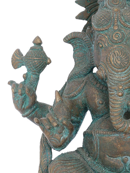 7" Four Hands Siddhi Ganapati Bronze Statue | Panchaloha Bronze Statue | Decorative Bronze Idol | Bronze Statue For Temple