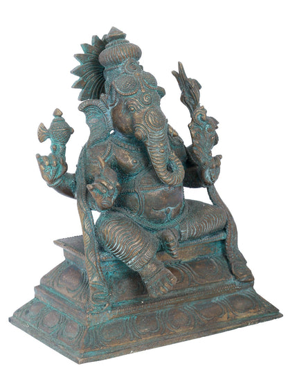 7" Four Hands Siddhi Ganapati Bronze Statue | Panchaloha Bronze Statue | Decorative Bronze Idol | Bronze Statue For Temple