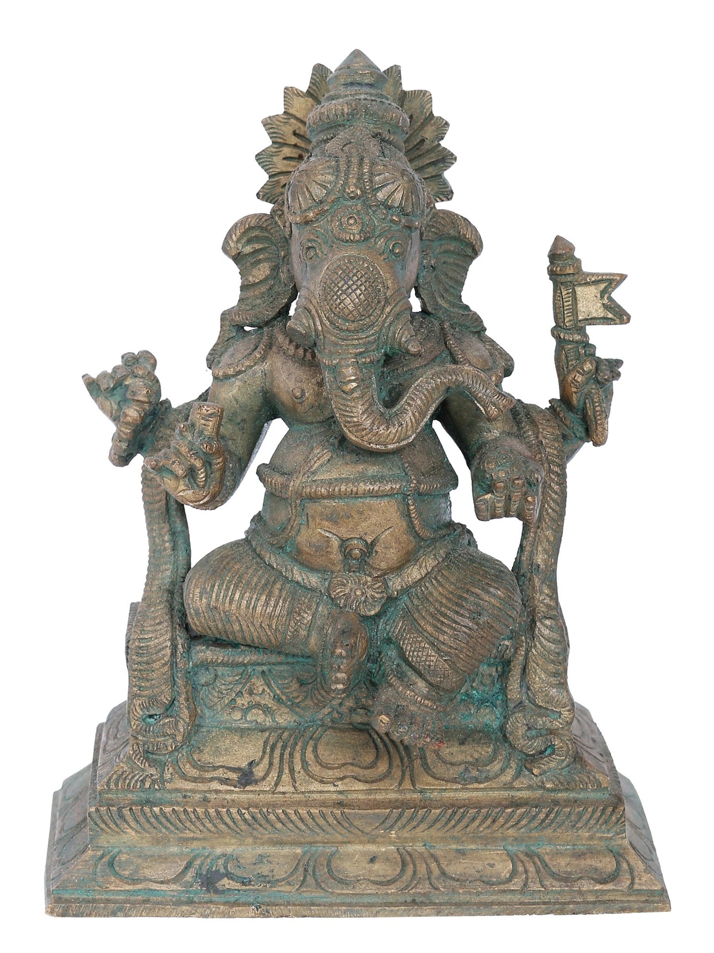 7" Ekadanta Ganapati With Flag Bronze Statue | Panchaloha Bronze Statue | Decorative Bronze Idol | Bronze Statue For Temple