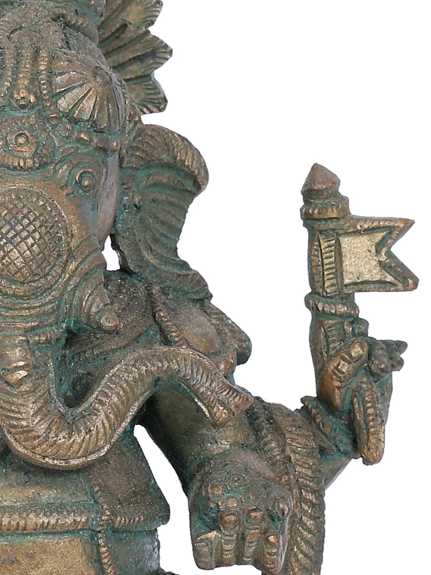 7" Ekadanta Ganapati With Flag Bronze Statue | Panchaloha Bronze Statue | Decorative Bronze Idol | Bronze Statue For Temple