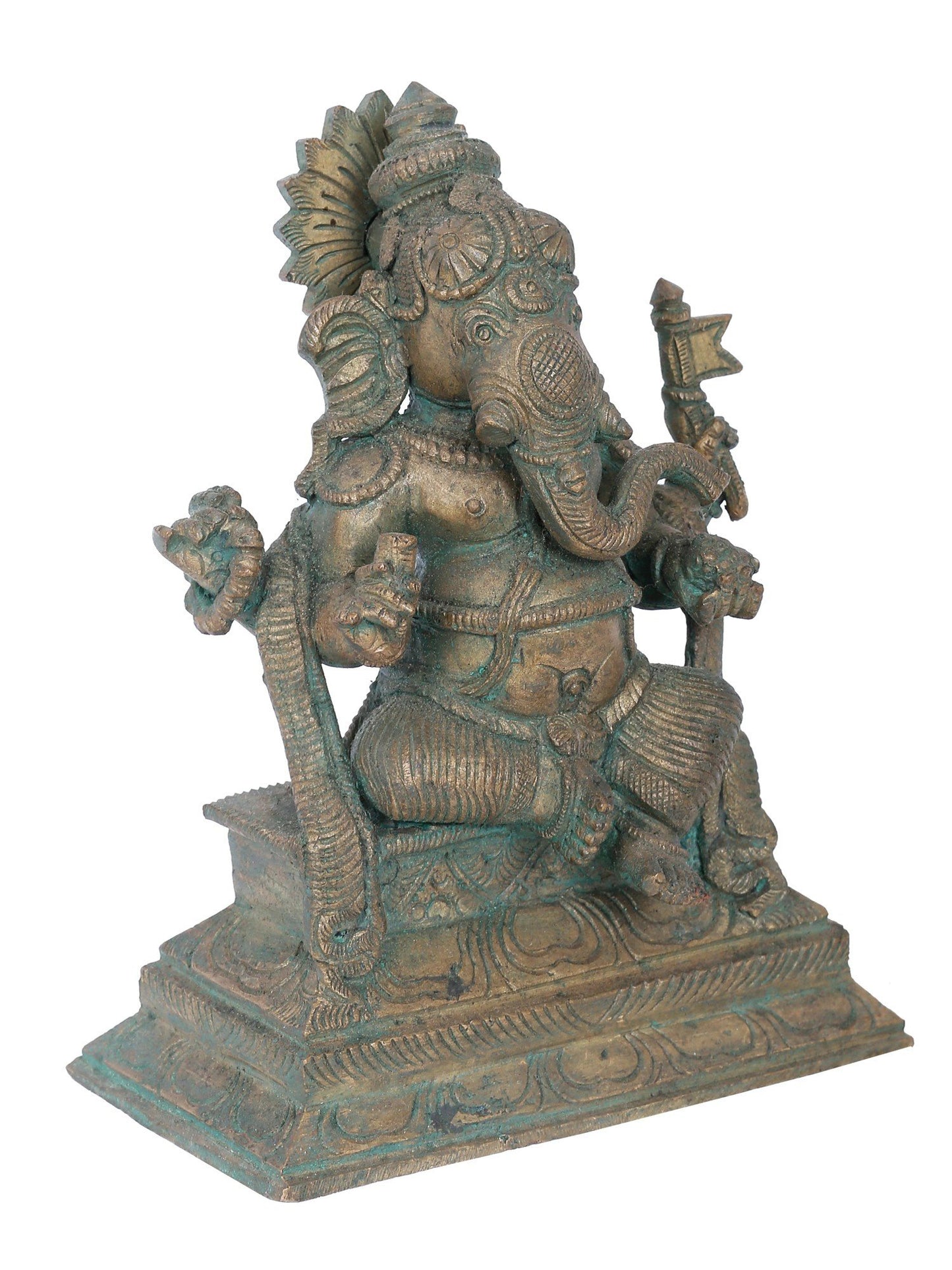 7" Ekadanta Ganapati With Flag Bronze Statue | Panchaloha Bronze Statue | Decorative Bronze Idol | Bronze Statue For Temple