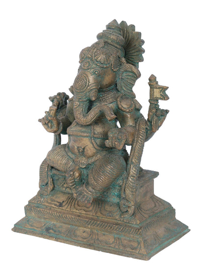 7" Ekadanta Ganapati With Flag Bronze Statue | Panchaloha Bronze Statue | Decorative Bronze Idol | Bronze Statue For Temple