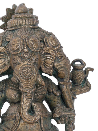 7" Four-Headed Dvija Ganapati | Panchaloha Bronze Statue | Decorative Bronze Idol | Bronze Statue For Temple