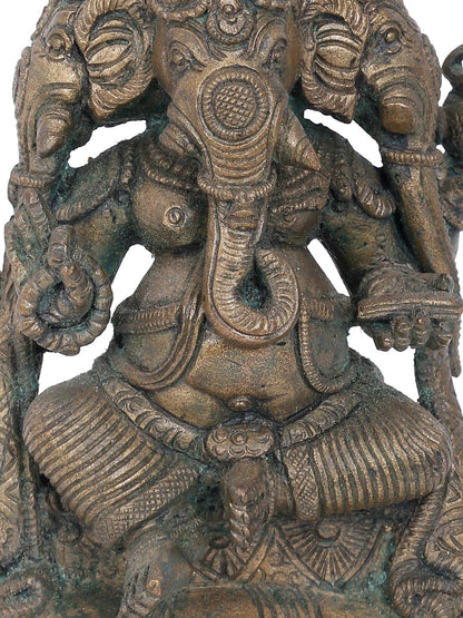 7" Four-Headed Dvija Ganapati | Panchaloha Bronze Statue | Decorative Bronze Idol | Bronze Statue For Temple