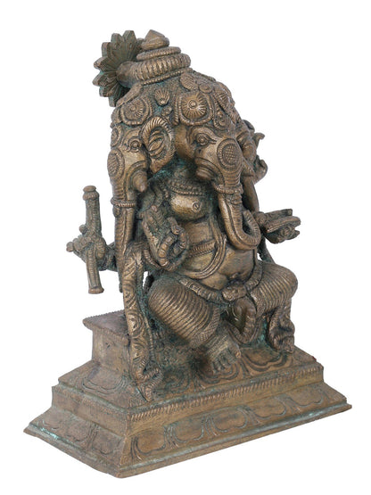 7" Four-Headed Dvija Ganapati | Panchaloha Bronze Statue | Decorative Bronze Idol | Bronze Statue For Temple