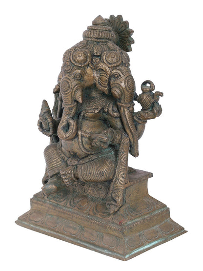 7" Four-Headed Dvija Ganapati | Panchaloha Bronze Statue | Decorative Bronze Idol | Bronze Statue For Temple