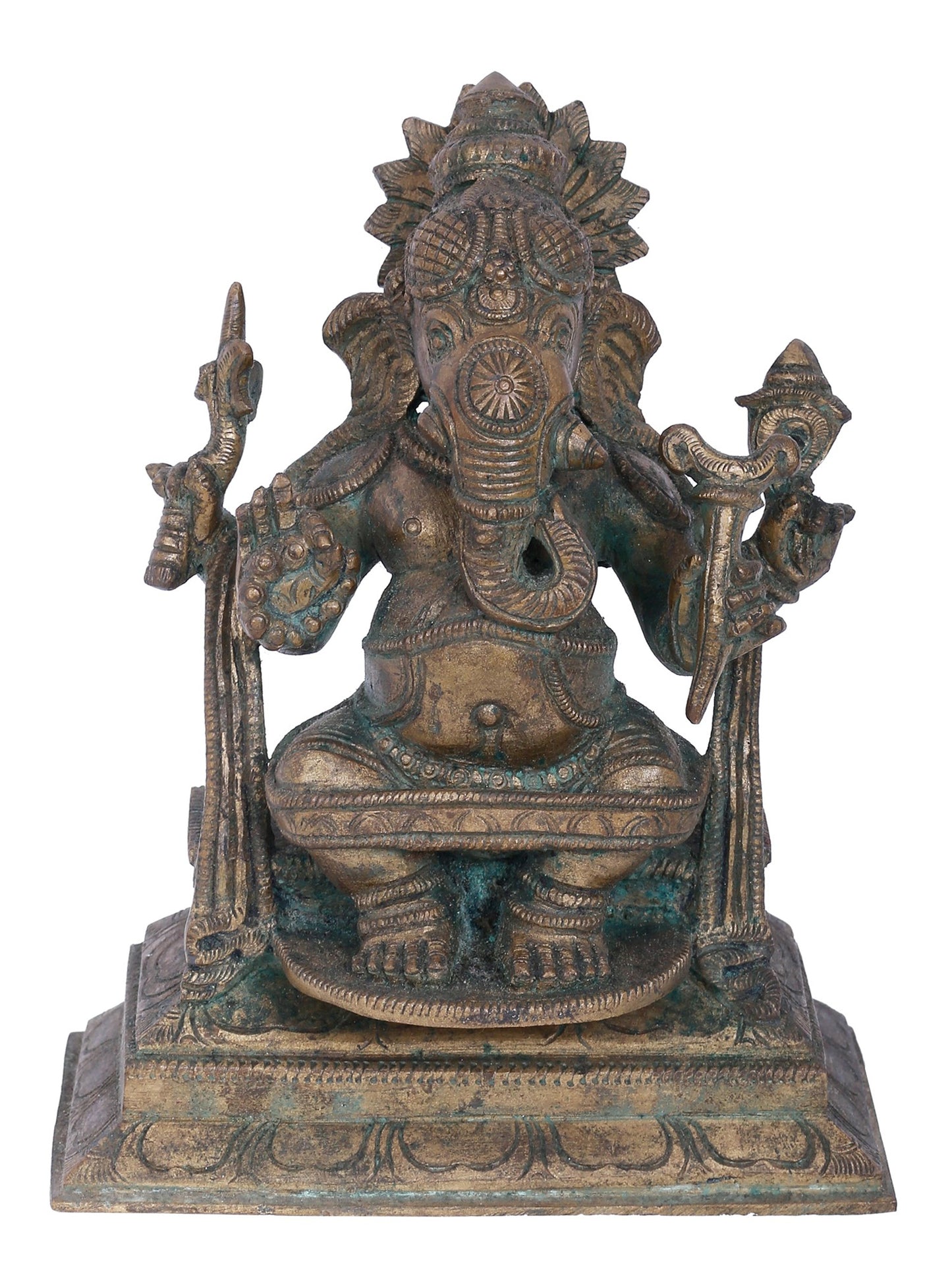 7" Four-Hands Lord Ganapati Sculpture | Panchaloha Bronze Statue | Decorative Bronze Idol | Bronze Statue For Temple