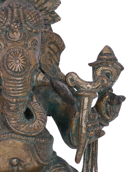 7" Four-Hands Lord Ganapati Sculpture | Panchaloha Bronze Statue | Decorative Bronze Idol | Bronze Statue For Temple