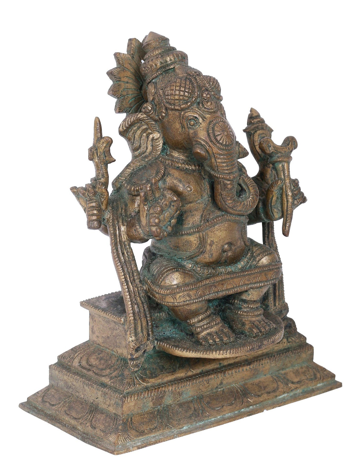 7" Four-Hands Lord Ganapati Sculpture | Panchaloha Bronze Statue | Decorative Bronze Idol | Bronze Statue For Temple