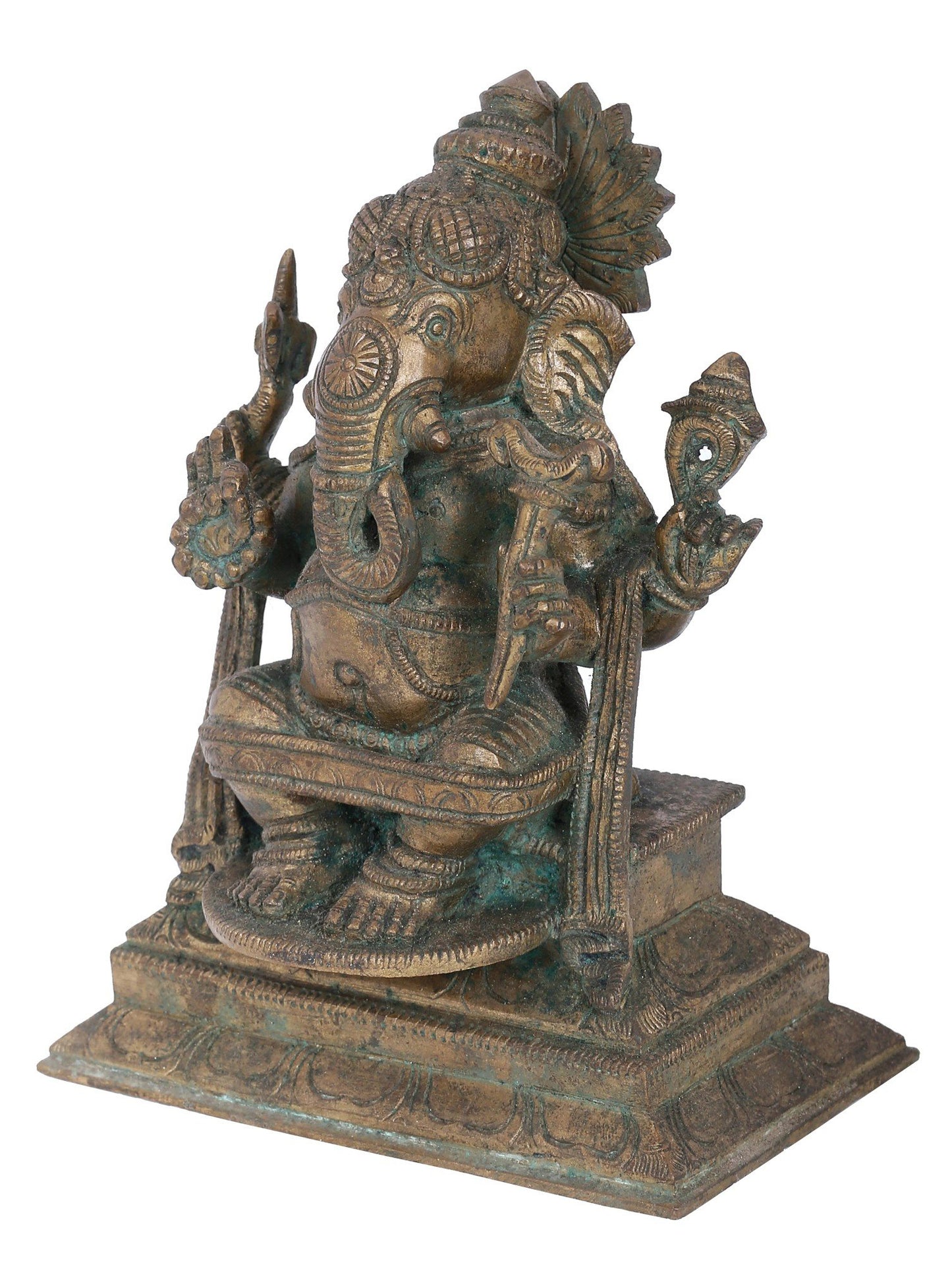 7" Four-Hands Lord Ganapati Sculpture | Panchaloha Bronze Statue | Decorative Bronze Idol | Bronze Statue For Temple