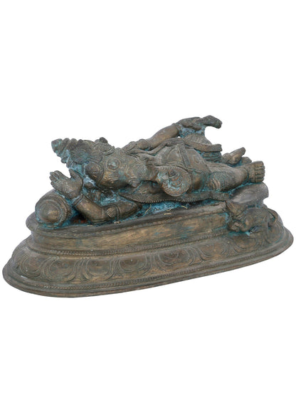 11" Reclining Lord Ganesha Bronze Statue | Panchaloha Bronze Statue | Decorative Bronze Idol | Bronze Statue For Temple