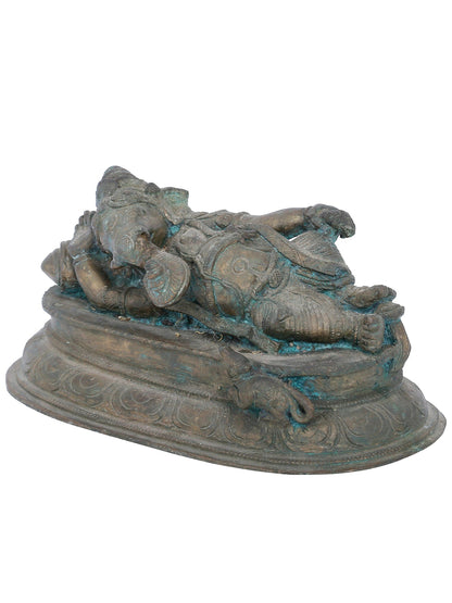 11" Reclining Lord Ganesha Bronze Statue | Panchaloha Bronze Statue | Decorative Bronze Idol | Bronze Statue For Temple