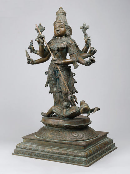 25" Eight Armed Goddess Durga (Mahishasura-Mardini) | Panchaloha Bronze Statue | Decorative Bronze Idol | Bronze Statue For Temple