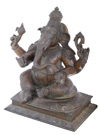 22" Meditative Lord Ganesha Statue | Panchaloha Bronze Statue | Decorative Bronze Idol | Bronze Statue For Temple