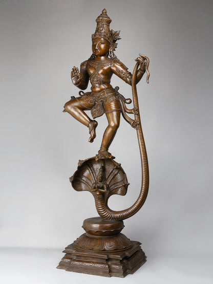 48" Large Superfine Lord Krishna Dancing On Kaliya Naag | Panchaloha Bronze Statue | Decorative Bronze Idol | Bronze Statue For Temple