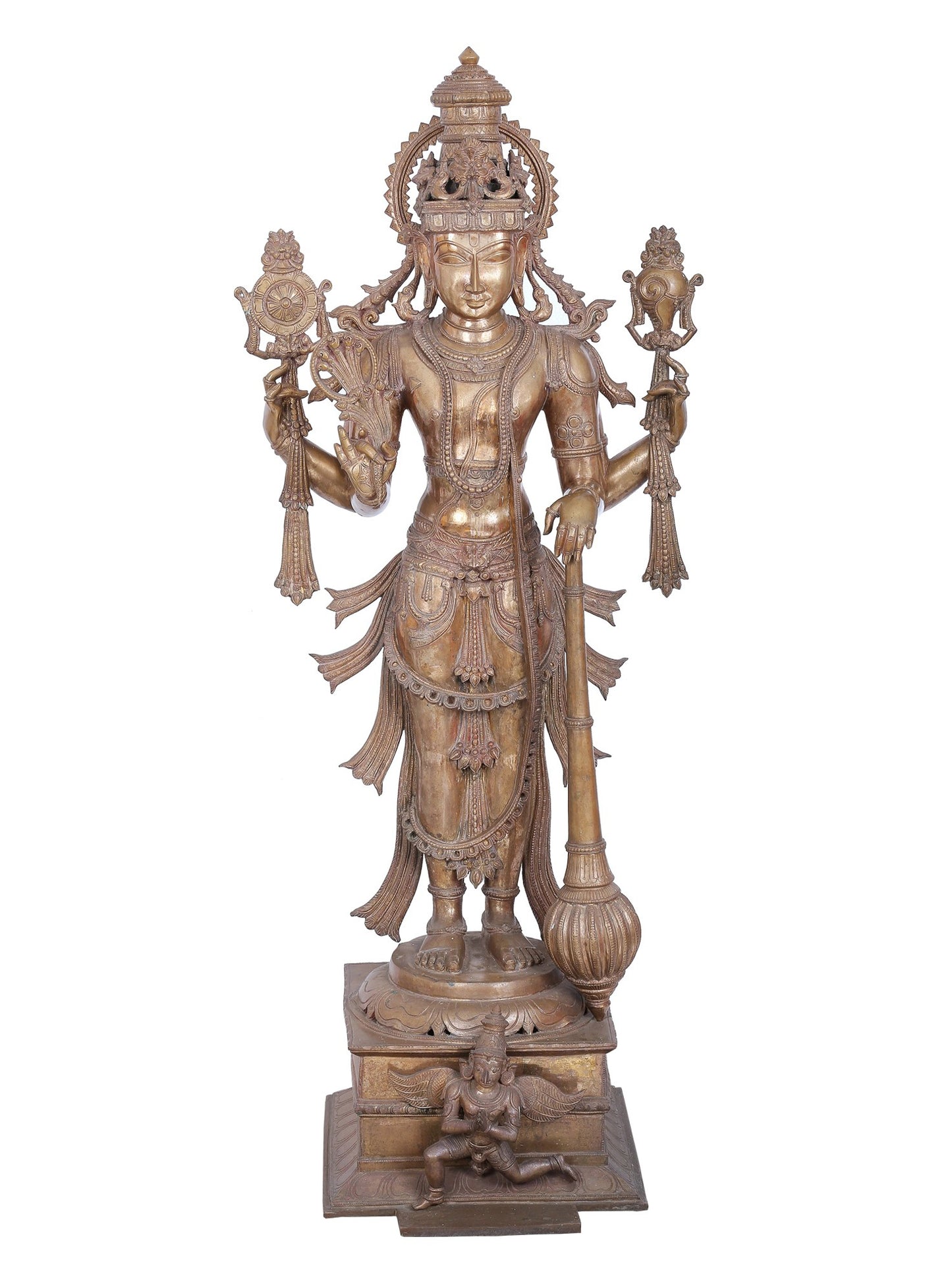 48" Large Lord Perumal (Vishnu) With Mace | Panchaloha Bronze Statue | Decorative Bronze Idol | Bronze Statue For Temple