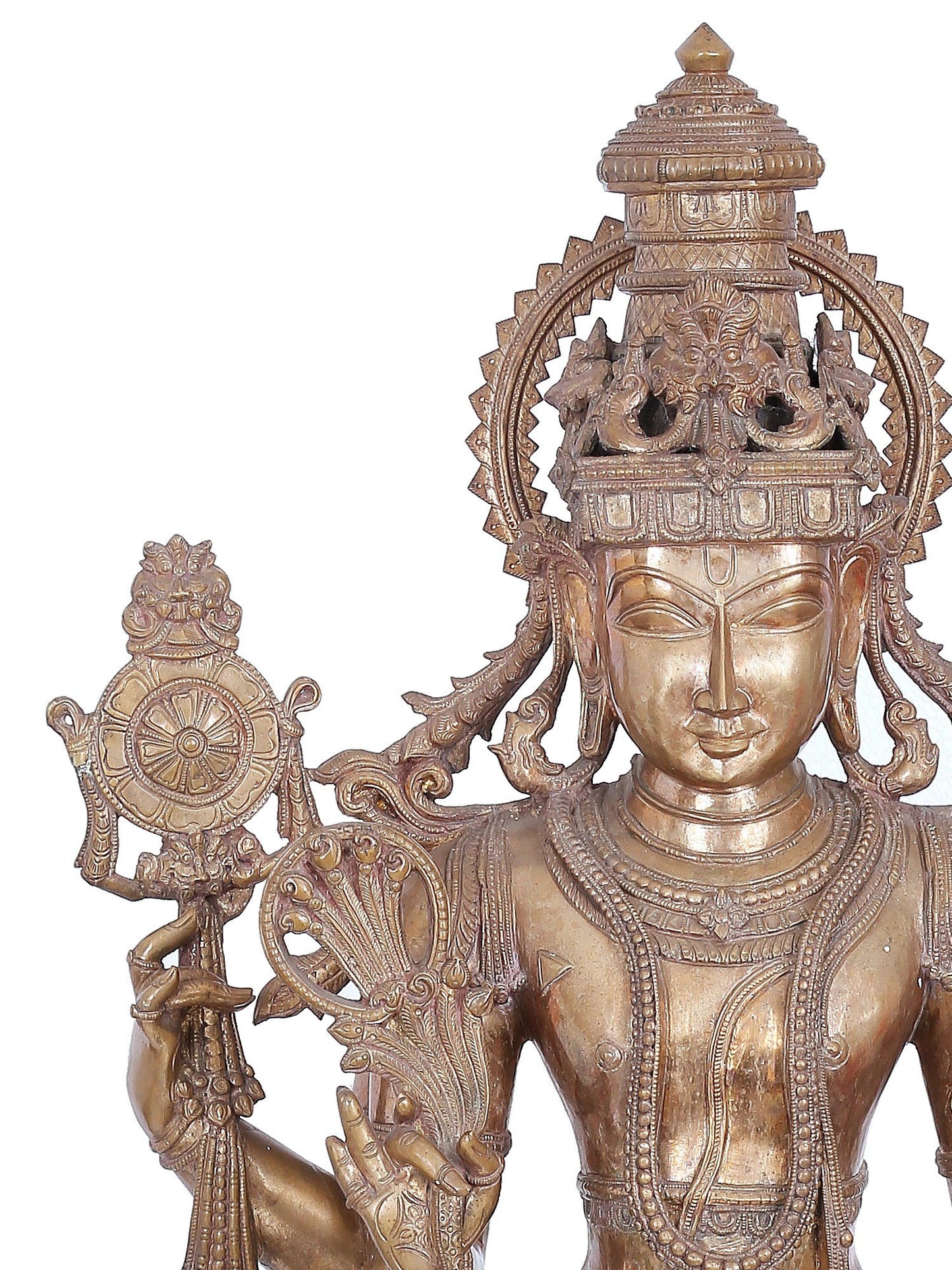 48" Large Lord Perumal (Vishnu) With Mace | Panchaloha Bronze Statue | Decorative Bronze Idol | Bronze Statue For Temple