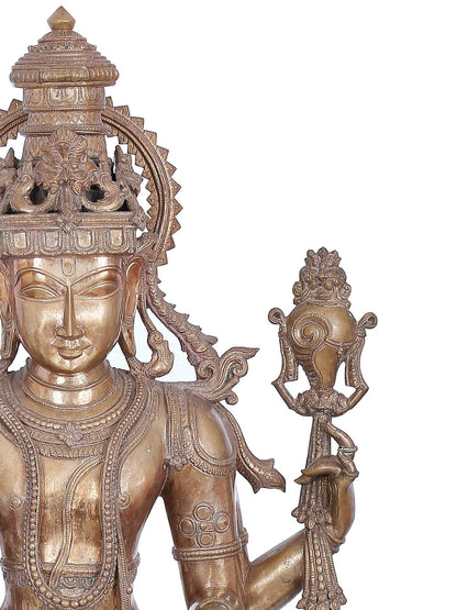 48" Large Lord Perumal (Vishnu) With Mace | Panchaloha Bronze Statue | Decorative Bronze Idol | Bronze Statue For Temple