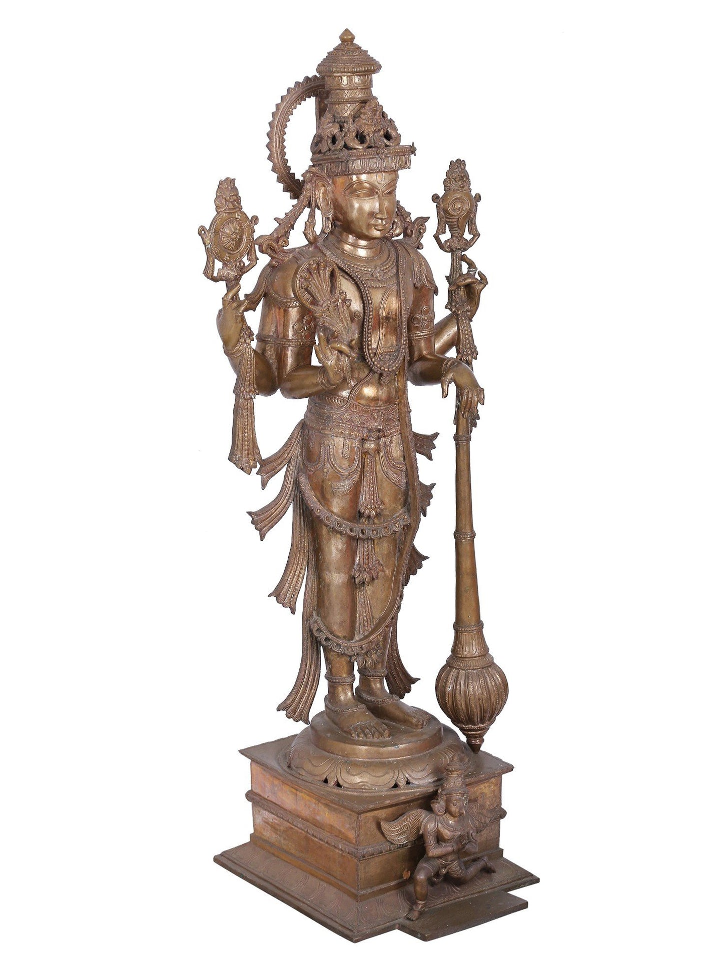 48" Large Lord Perumal (Vishnu) With Mace | Panchaloha Bronze Statue | Decorative Bronze Idol | Bronze Statue For Temple