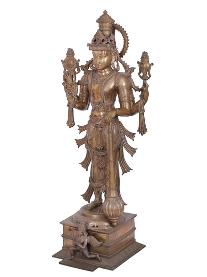 48" Large Lord Perumal (Vishnu) With Mace | Panchaloha Bronze Statue | Decorative Bronze Idol | Bronze Statue For Temple