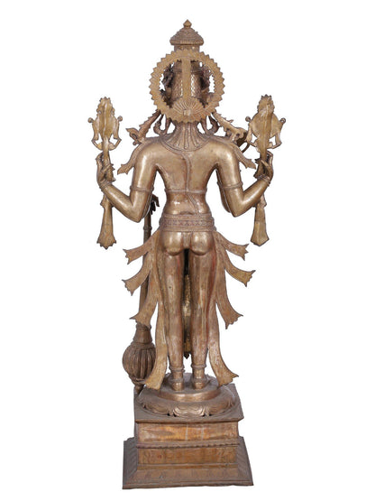 48" Large Lord Perumal (Vishnu) With Mace | Panchaloha Bronze Statue | Decorative Bronze Idol | Bronze Statue For Temple