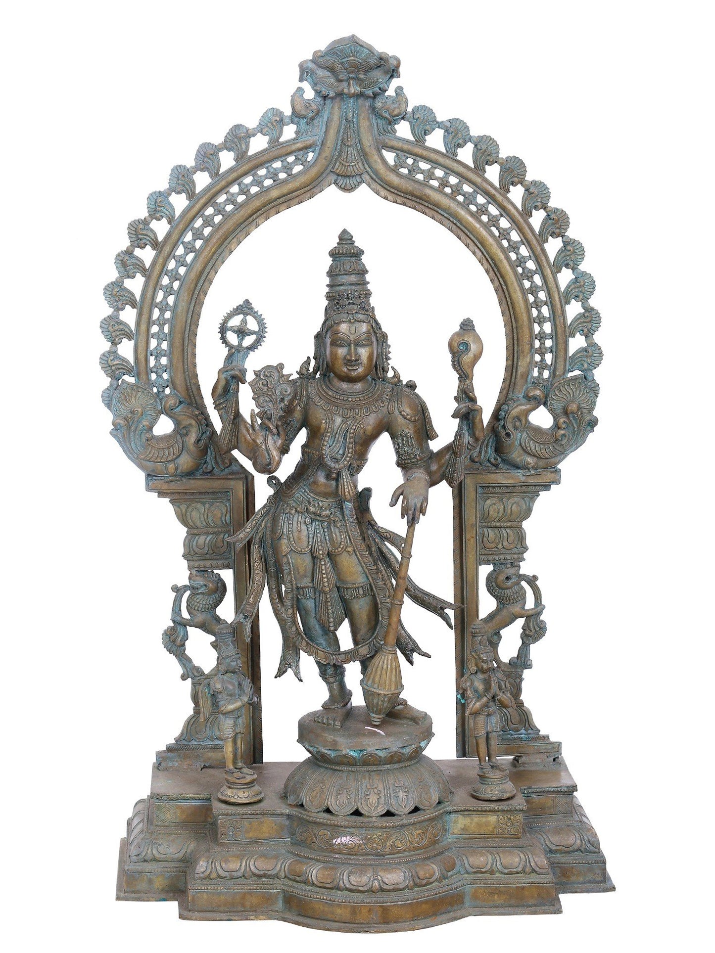 30" Lord Perumal (Vishnu) With Garuda And Hanuman Ji | Panchaloha Bronze Statue | Decorative Bronze Idol | Bronze Statue For Temple