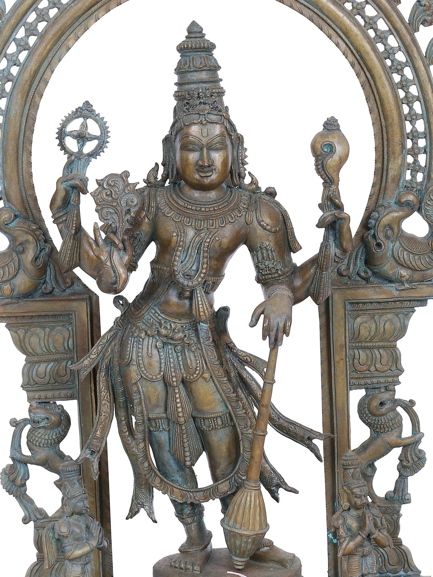 30" Lord Perumal (Vishnu) With Garuda And Hanuman Ji | Panchaloha Bronze Statue | Decorative Bronze Idol | Bronze Statue For Temple