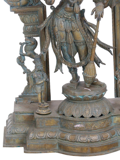 30" Lord Perumal (Vishnu) With Garuda And Hanuman Ji | Panchaloha Bronze Statue | Decorative Bronze Idol | Bronze Statue For Temple