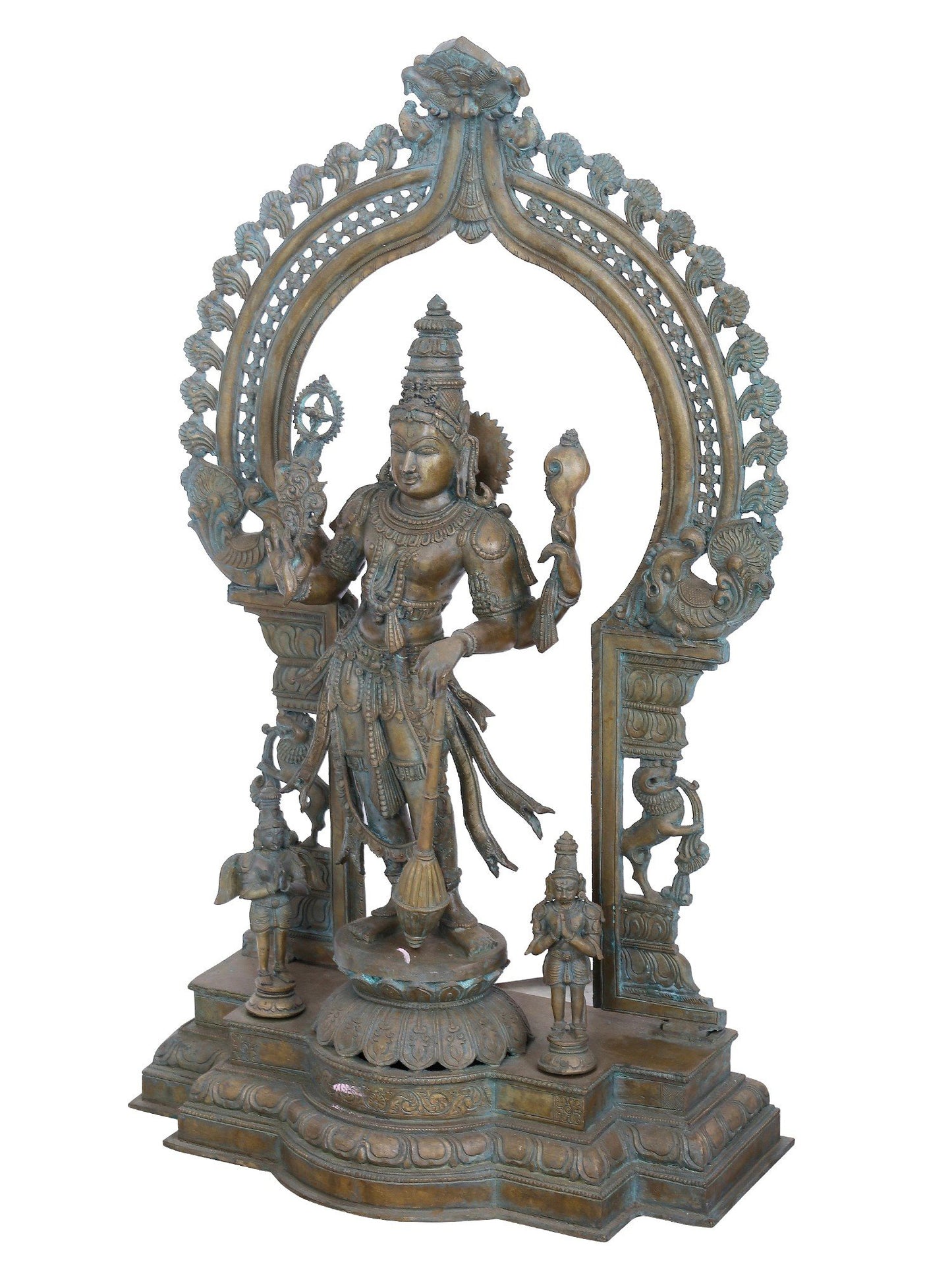 30" Lord Perumal (Vishnu) With Garuda And Hanuman Ji | Panchaloha Bronze Statue | Decorative Bronze Idol | Bronze Statue For Temple