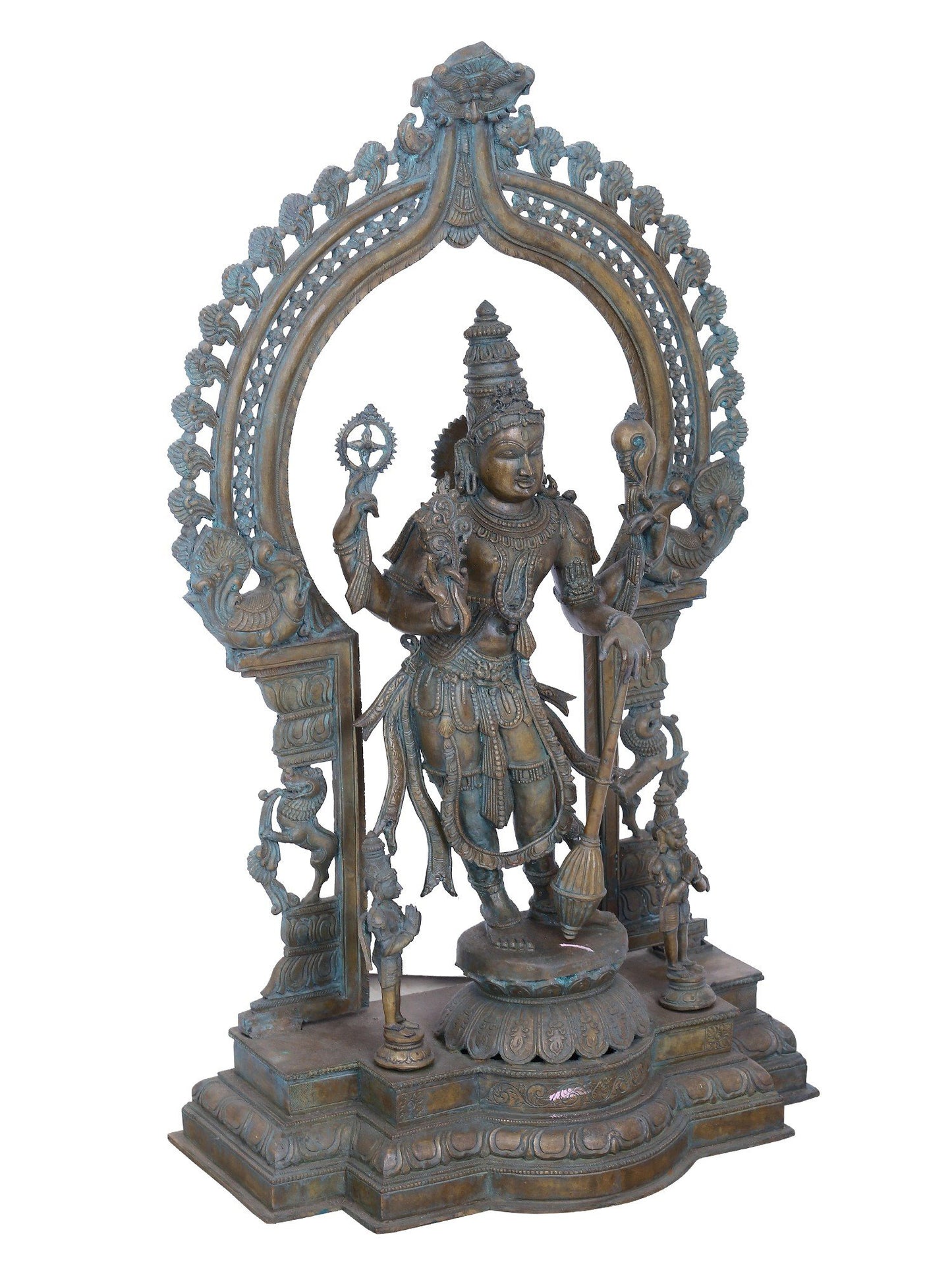 30" Lord Perumal (Vishnu) With Garuda And Hanuman Ji | Panchaloha Bronze Statue | Decorative Bronze Idol | Bronze Statue For Temple