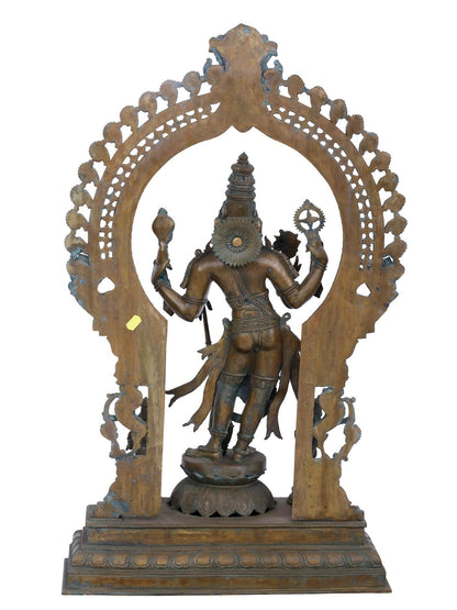 30" Lord Perumal (Vishnu) With Garuda And Hanuman Ji | Panchaloha Bronze Statue | Decorative Bronze Idol | Bronze Statue For Temple