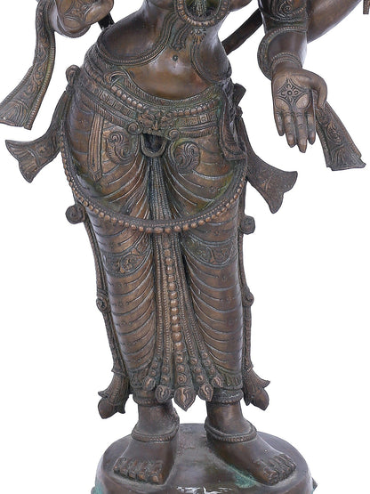 30" Standing Goddess Lakshmi With Four Hands | Panchaloha Bronze Statue | Decorative Bronze Idol | Bronze Statue For Temple