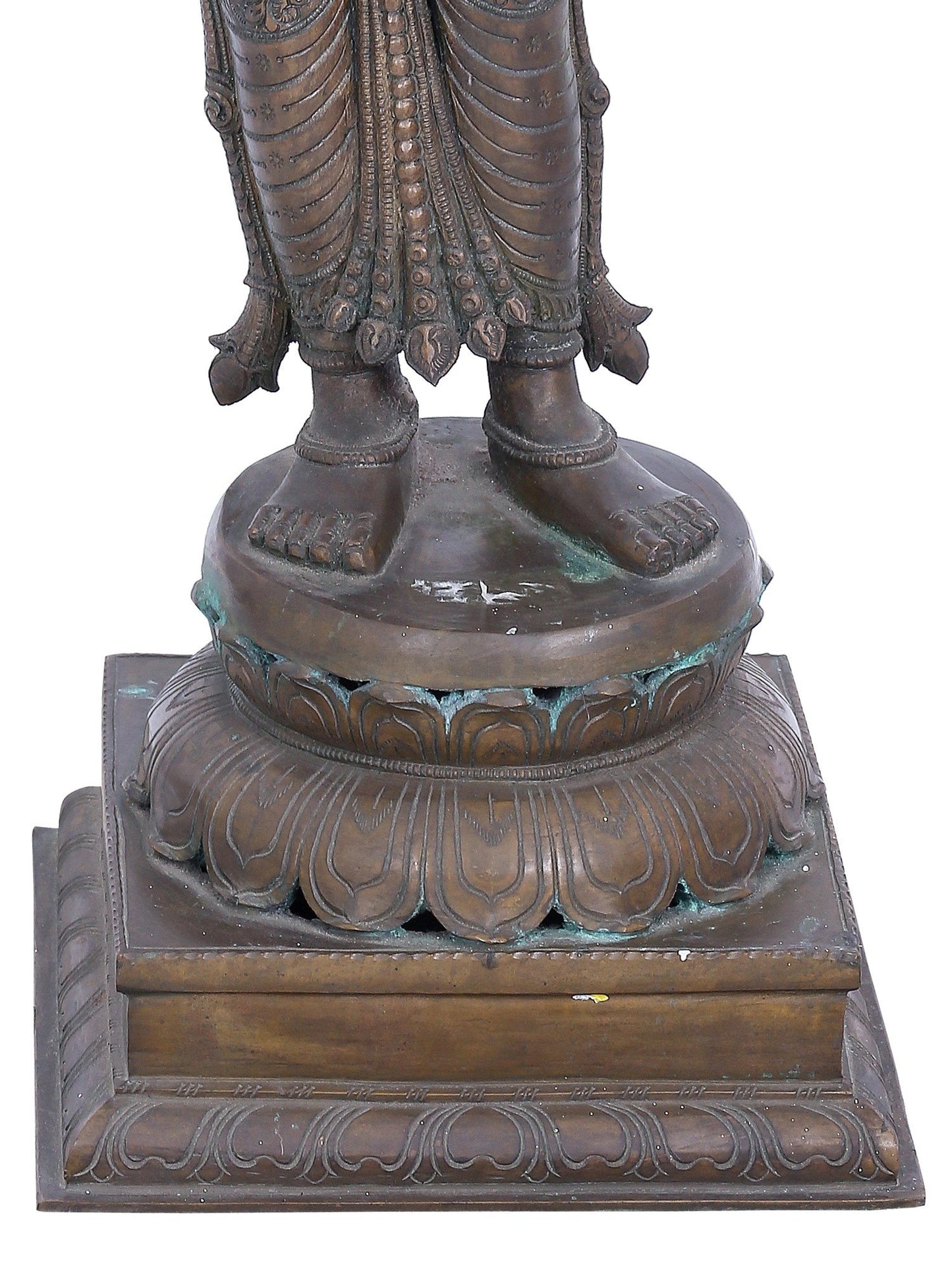 30" Standing Goddess Lakshmi With Four Hands | Panchaloha Bronze Statue | Decorative Bronze Idol | Bronze Statue For Temple