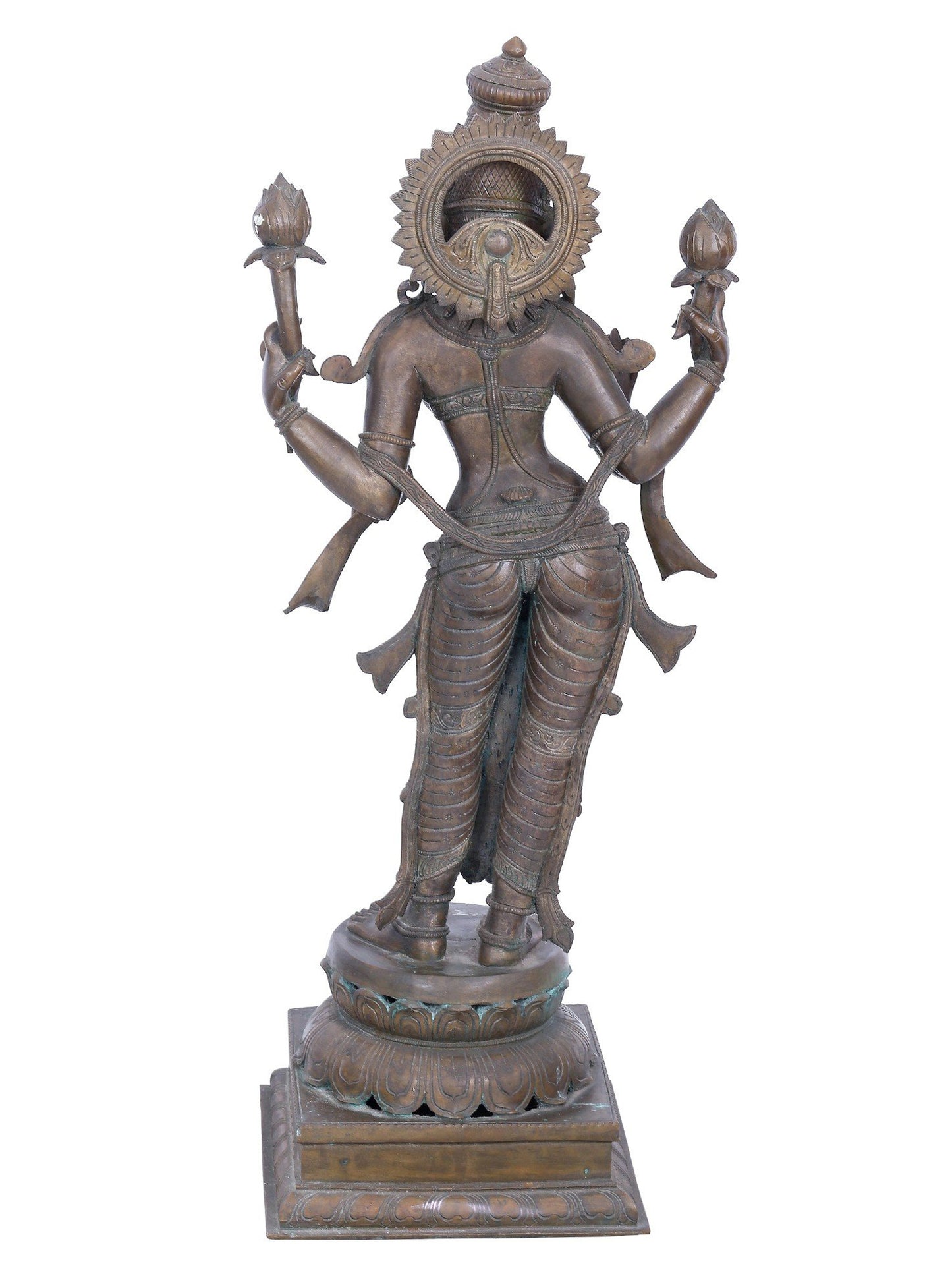 30" Standing Goddess Lakshmi With Four Hands | Panchaloha Bronze Statue | Decorative Bronze Idol | Bronze Statue For Temple