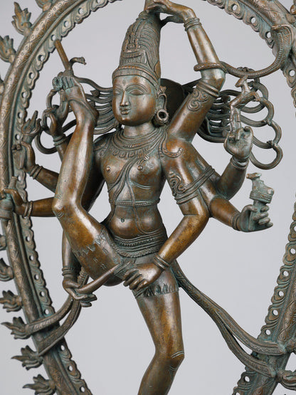 31" Large Shiva Tandava (Nataraja) Sculpture | Panchaloha Bronze Statue | Decorative Bronze Idol | Bronze Statue For Temple