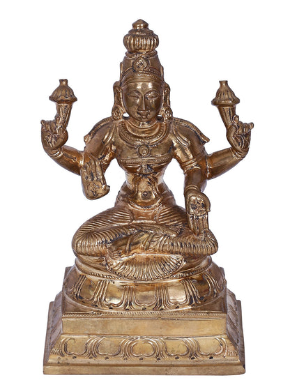 6" Sitting Goddess Lakshmi With Four Hands | Panchaloha Bronze Statue | Decorative Bronze Idol | Bronze Statue For Temple