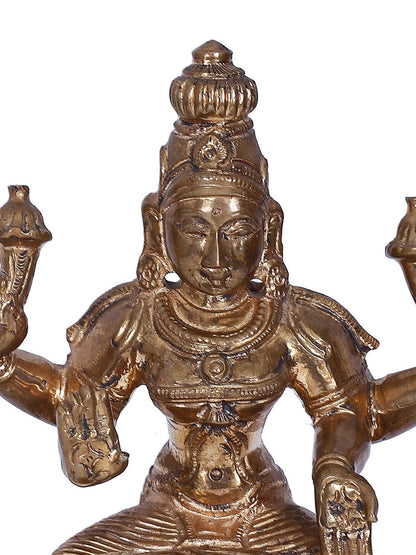 6" Sitting Goddess Lakshmi With Four Hands | Panchaloha Bronze Statue | Decorative Bronze Idol | Bronze Statue For Temple