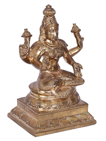 6" Sitting Goddess Lakshmi With Four Hands | Panchaloha Bronze Statue | Decorative Bronze Idol | Bronze Statue For Temple