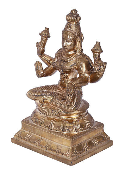 6" Sitting Goddess Lakshmi With Four Hands | Panchaloha Bronze Statue | Decorative Bronze Idol | Bronze Statue For Temple