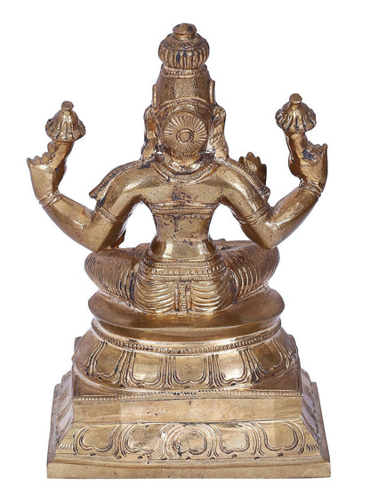 6" Sitting Goddess Lakshmi With Four Hands | Panchaloha Bronze Statue | Decorative Bronze Idol | Bronze Statue For Temple