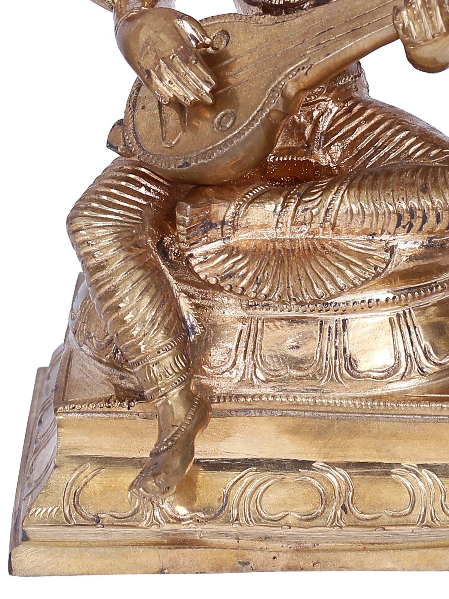 6" Goddess Saraswati Seated On Aasana With Sitar Bronze Statue | Panchaloha Bronze Statue | Decorative Bronze Idol | Bronze Statue For Temple